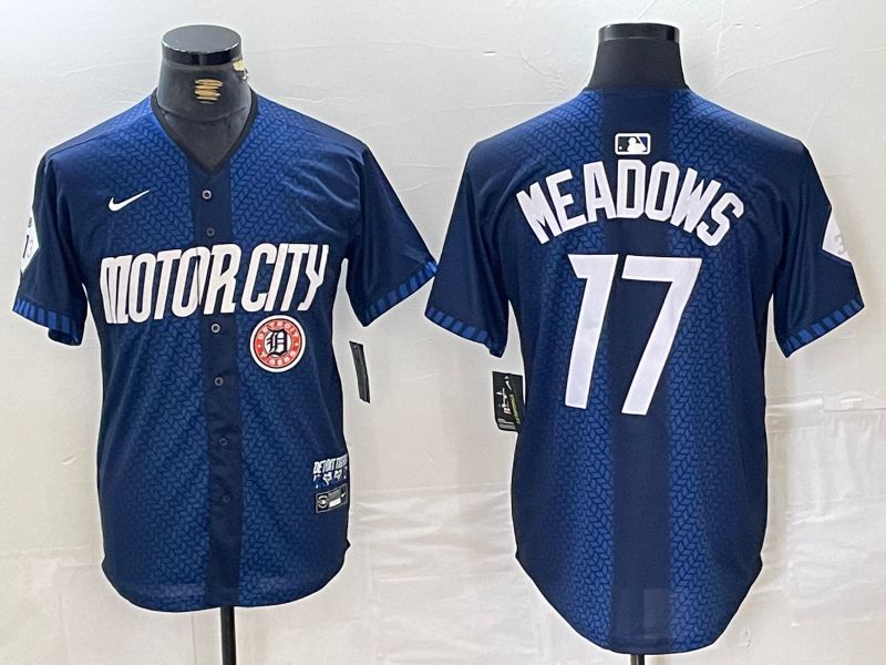 Men Detroit Tigers #17 Meadows Blue City Edition Nike 2024 MLB Jersey style 4